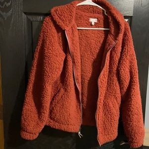 Rust orange sherpa zip up